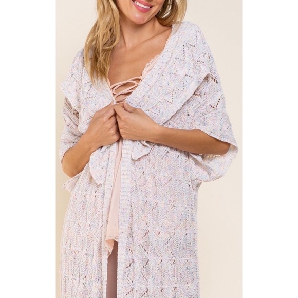 POL White Rainbow Weaved Half Sleeve Long Lightweight Cardigan - Picture 3 of 10